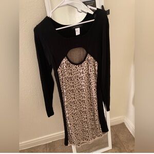 Ashley Stewart Black and Leopard Print Midi Dress